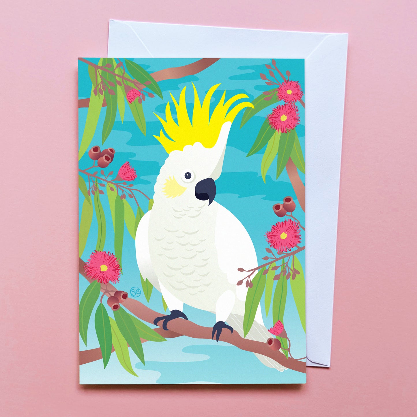 Sulphur-crested Cockatoo greeting card by Sarah Epstein Studio.