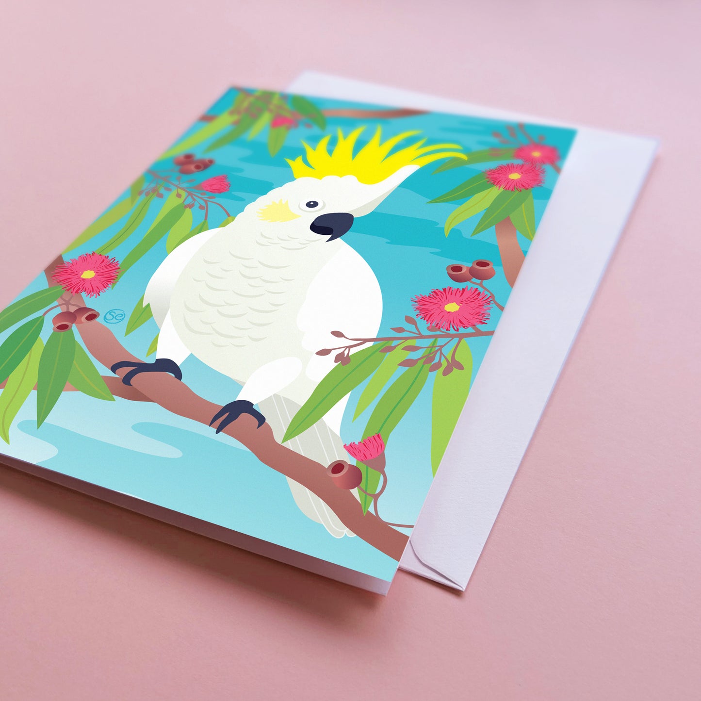 Sulphur-crested Cockatoo greeting card by Sarah Epstein Studio.