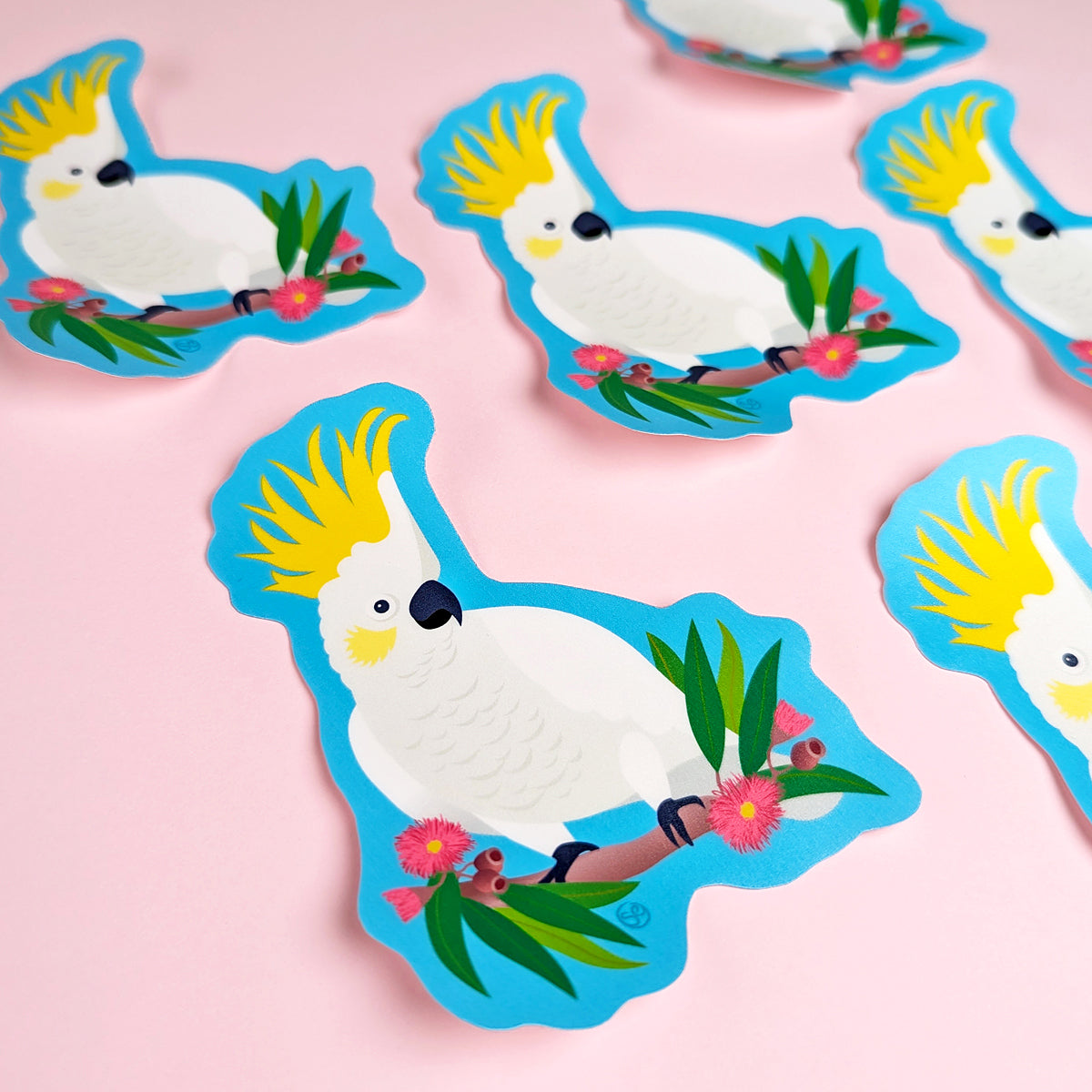 Sulphur-crested Cockatoo die-cut vinyl sticker by Sarah Epstein Studio.