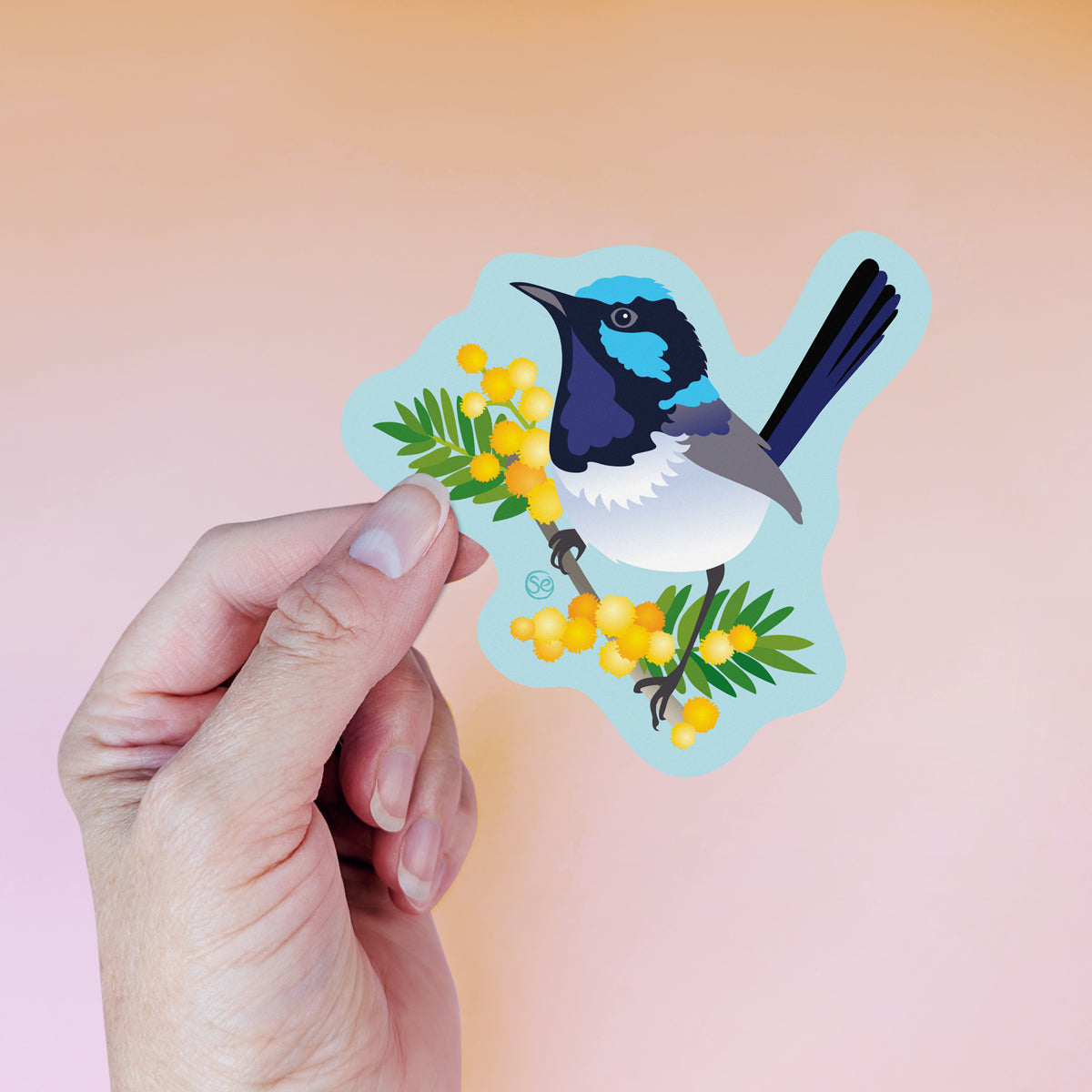Superb Fairy-wren die-cut vinyl sticker by Sarah Epstein Studio.