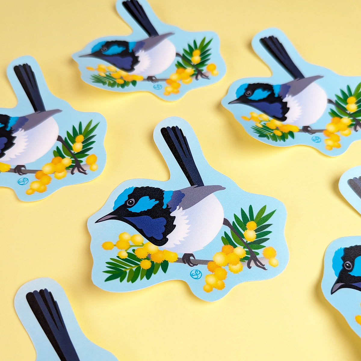 Superb Fairy-wren die-cut vinyl sticker by Sarah Epstein Studio.