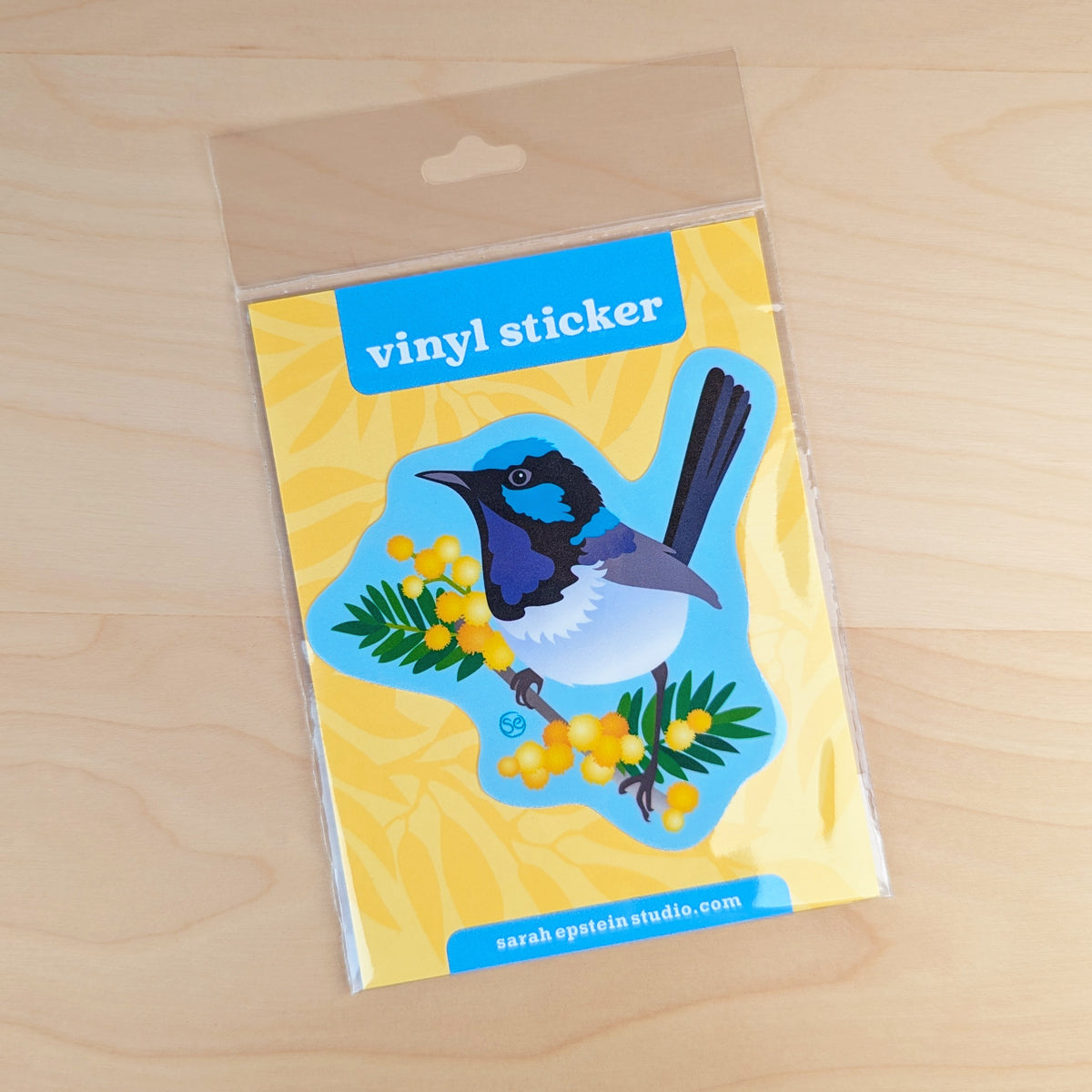 Superb Fairy-wren die-cut vinyl sticker by Sarah Epstein Studio.