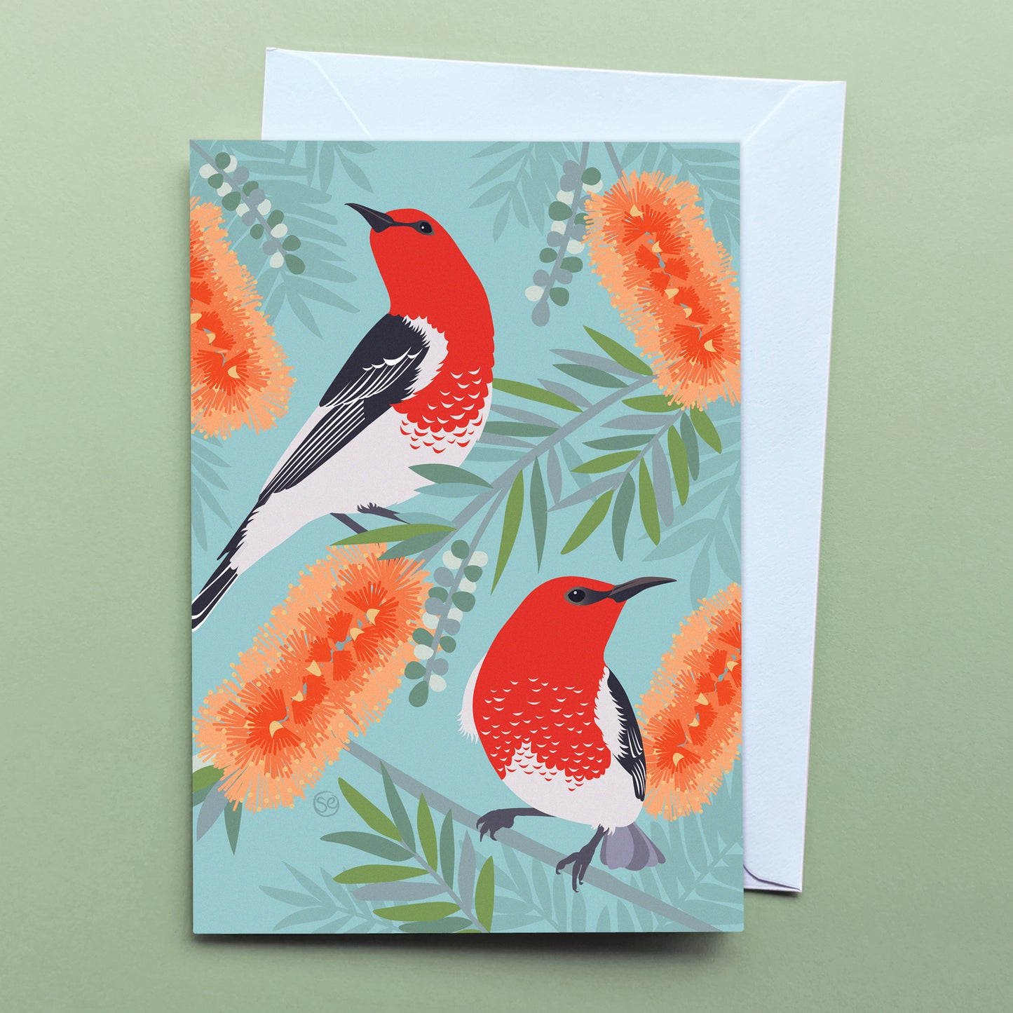 Scarlet Honeyeater greeting card by Sarah Epstein Studio.