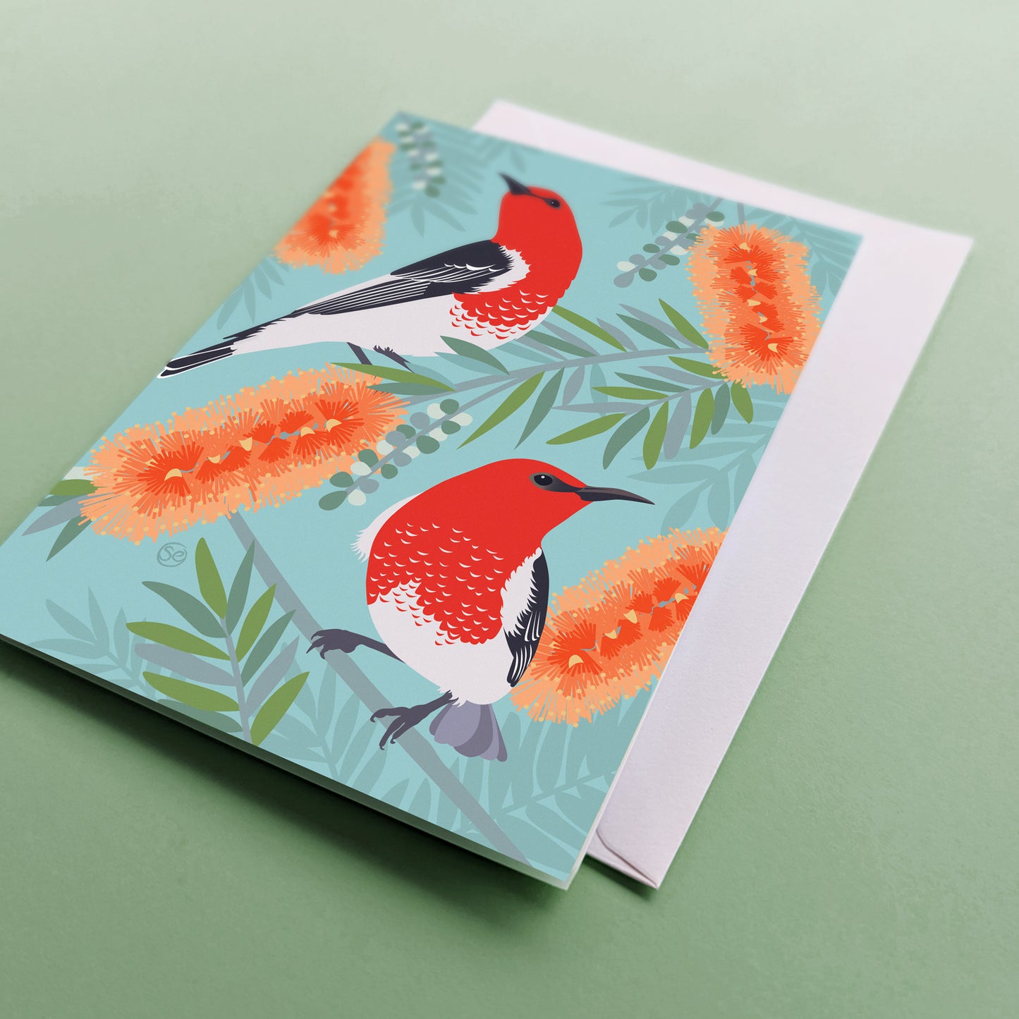 Scarlet Honeyeater greeting card by Sarah Epstein Studio.