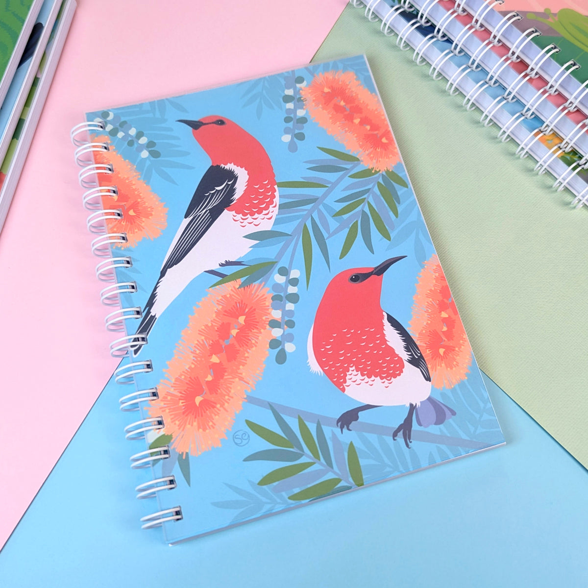 Scarlet Honeyeater A5 notebook by Sarah Epstein Studio.