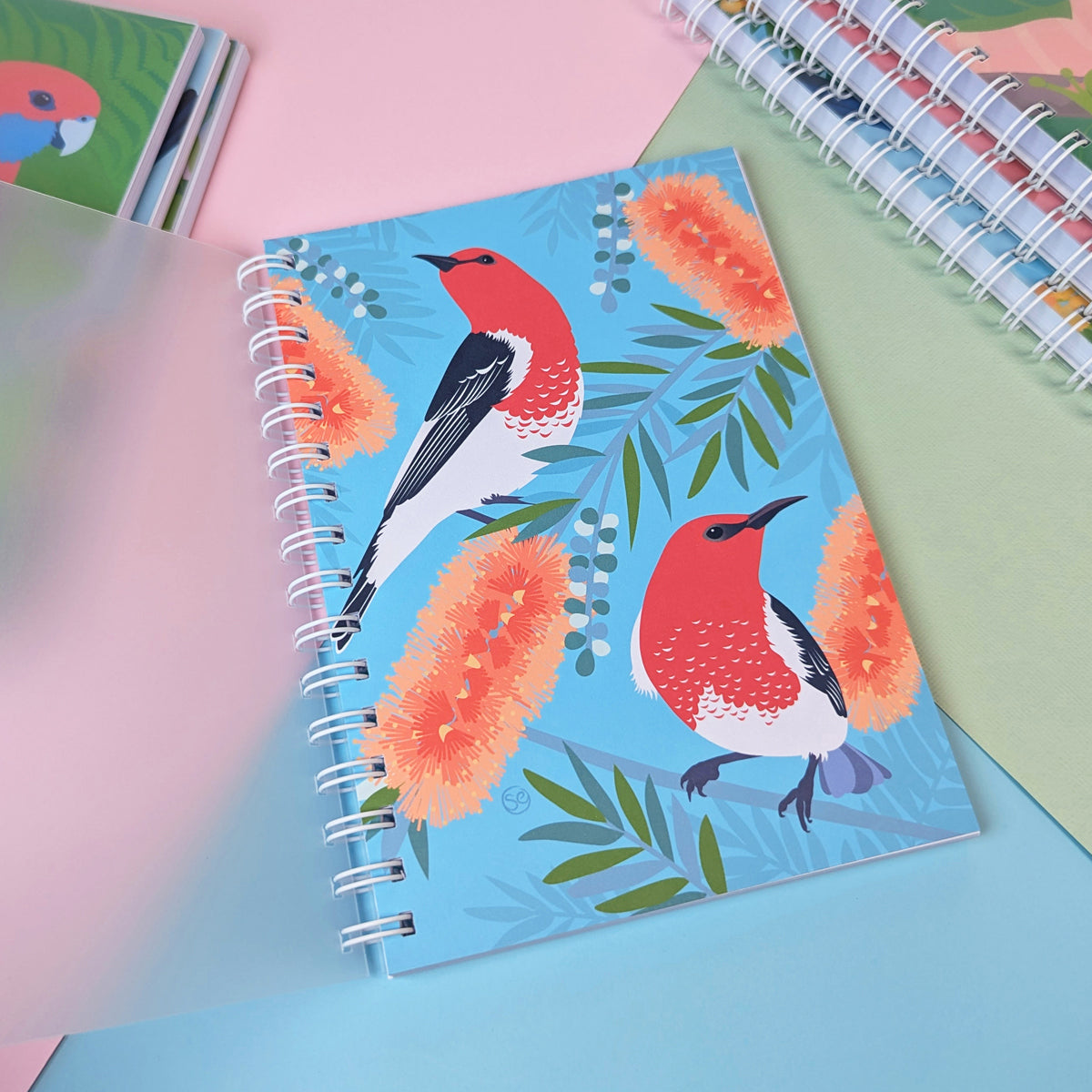 Scarlet Honeyeater A5 notebook by Sarah Epstein Studio.