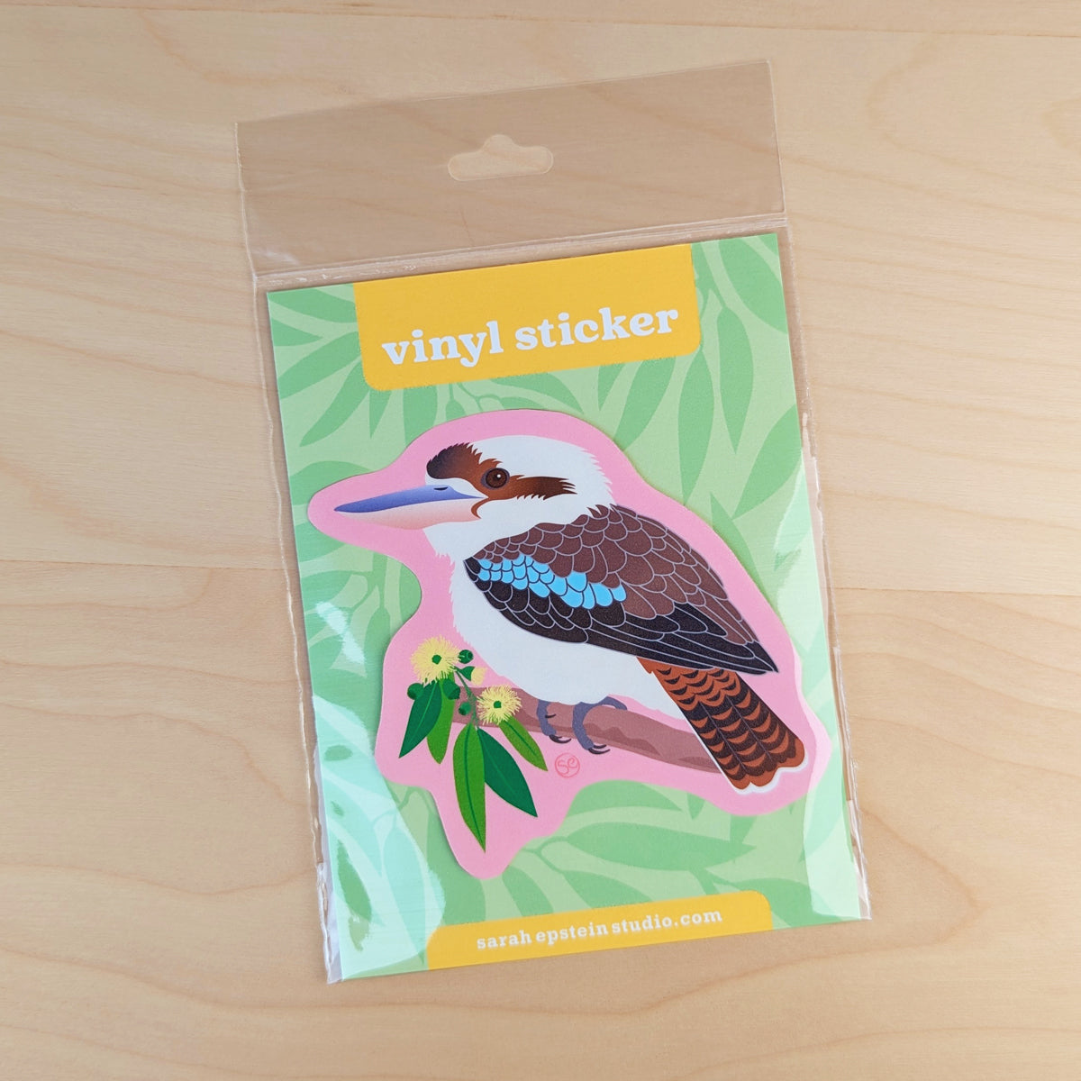 Laughing Kookaburra die-cut vinyl sticker by Sarah Epstein Studio.