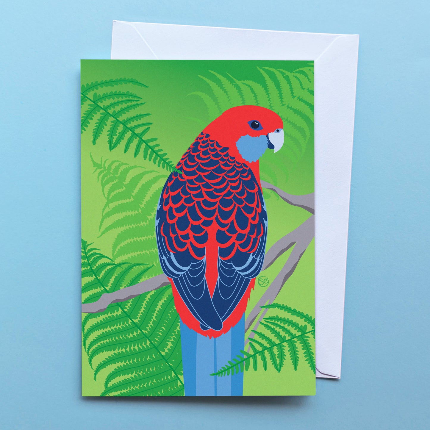 Crimson Rosella greeting card by Sarah Epstein Studio.