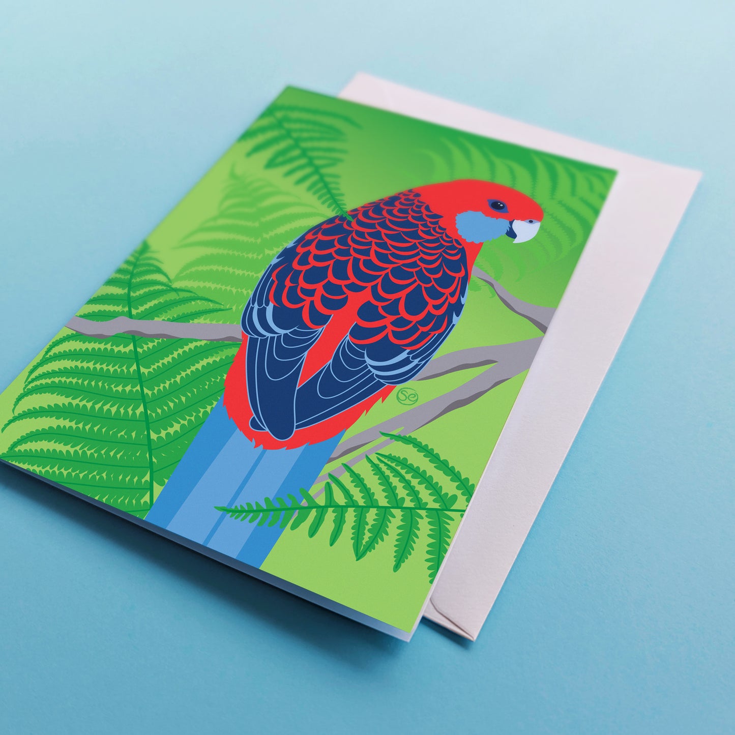 Crimson Rosella greeting card by Sarah Epstein Studio.