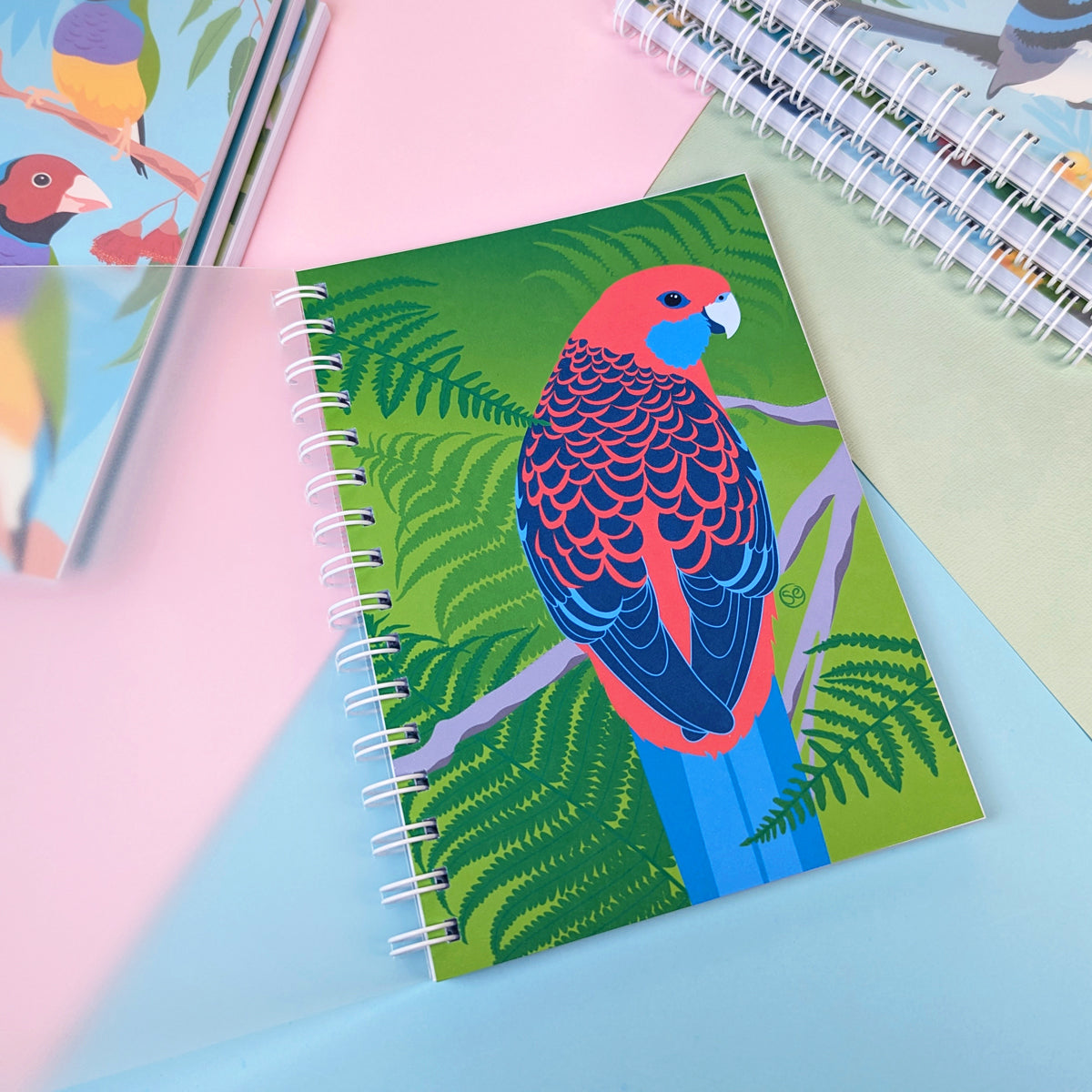Crimson Rosella A5 notebook by Sarah Epstein Studio.