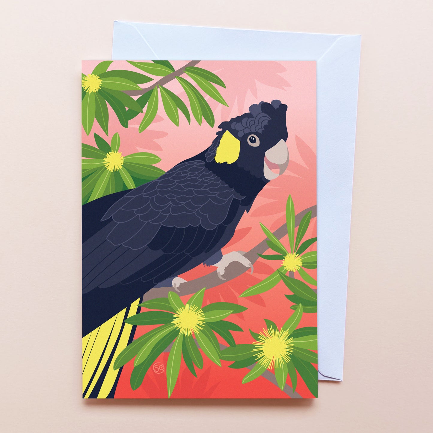 Yellow-tailed Black Cockatoo greeting card by Sarah Epstein Studio.