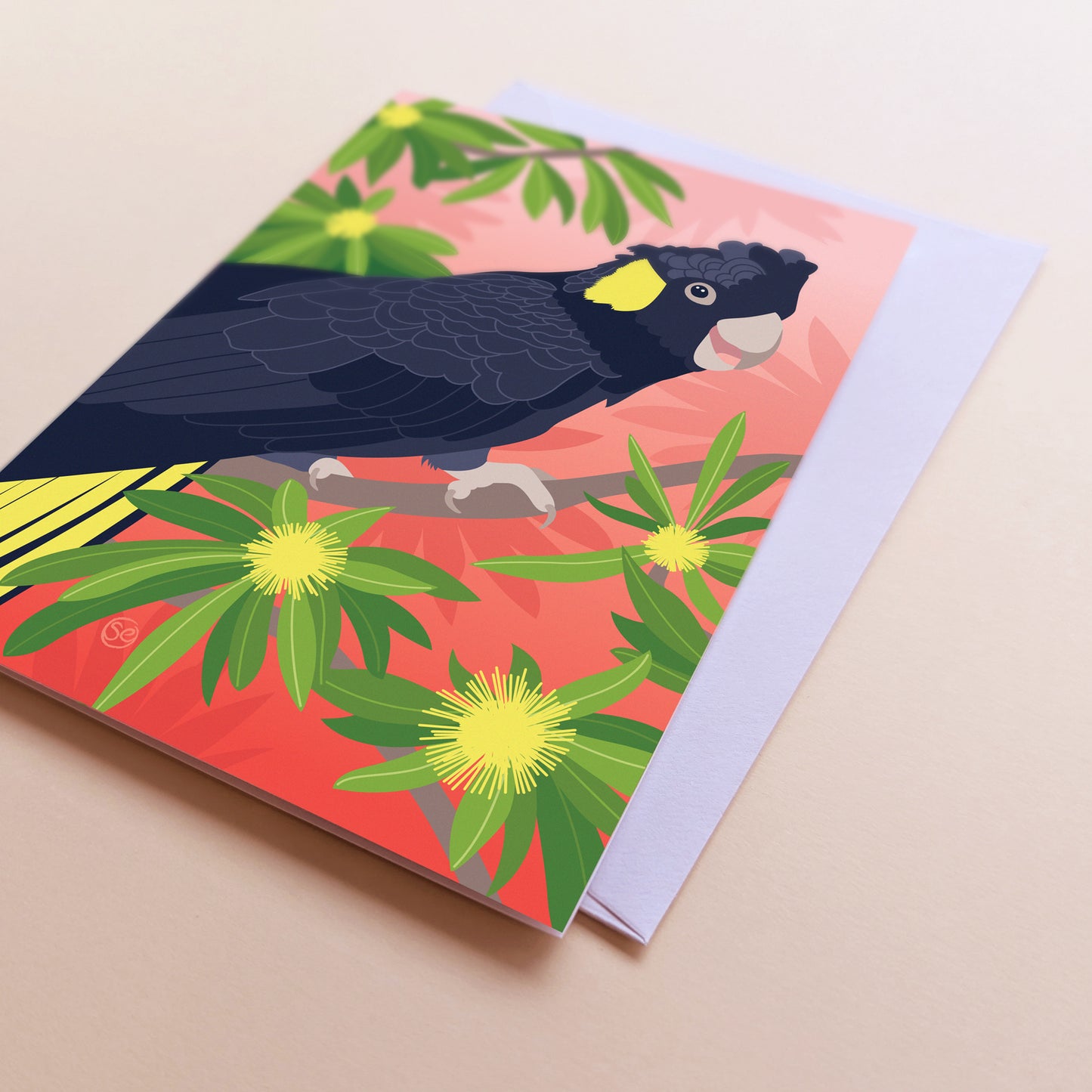 Yellow-tailed Black Cockatoo greeting card by Sarah Epstein Studio.