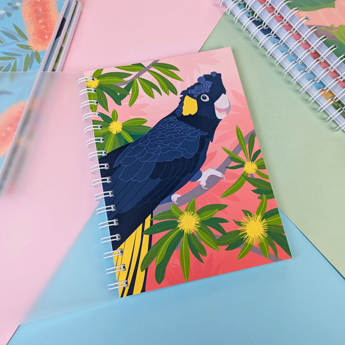 Yellow-tailed Black Cockatoo A5 notebook by Sarah Epstein Studio.