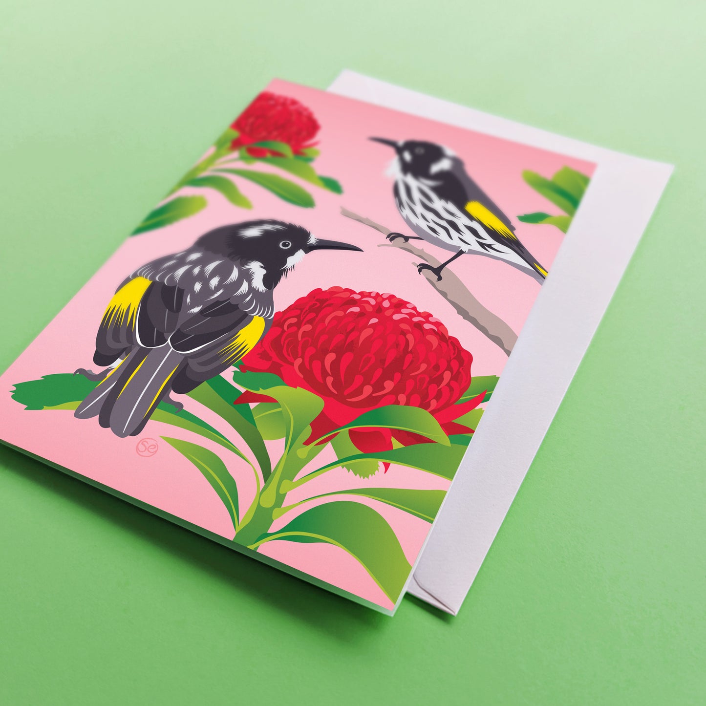 New Holland Honeyeater greeting card by Sarah Epstein Studio.