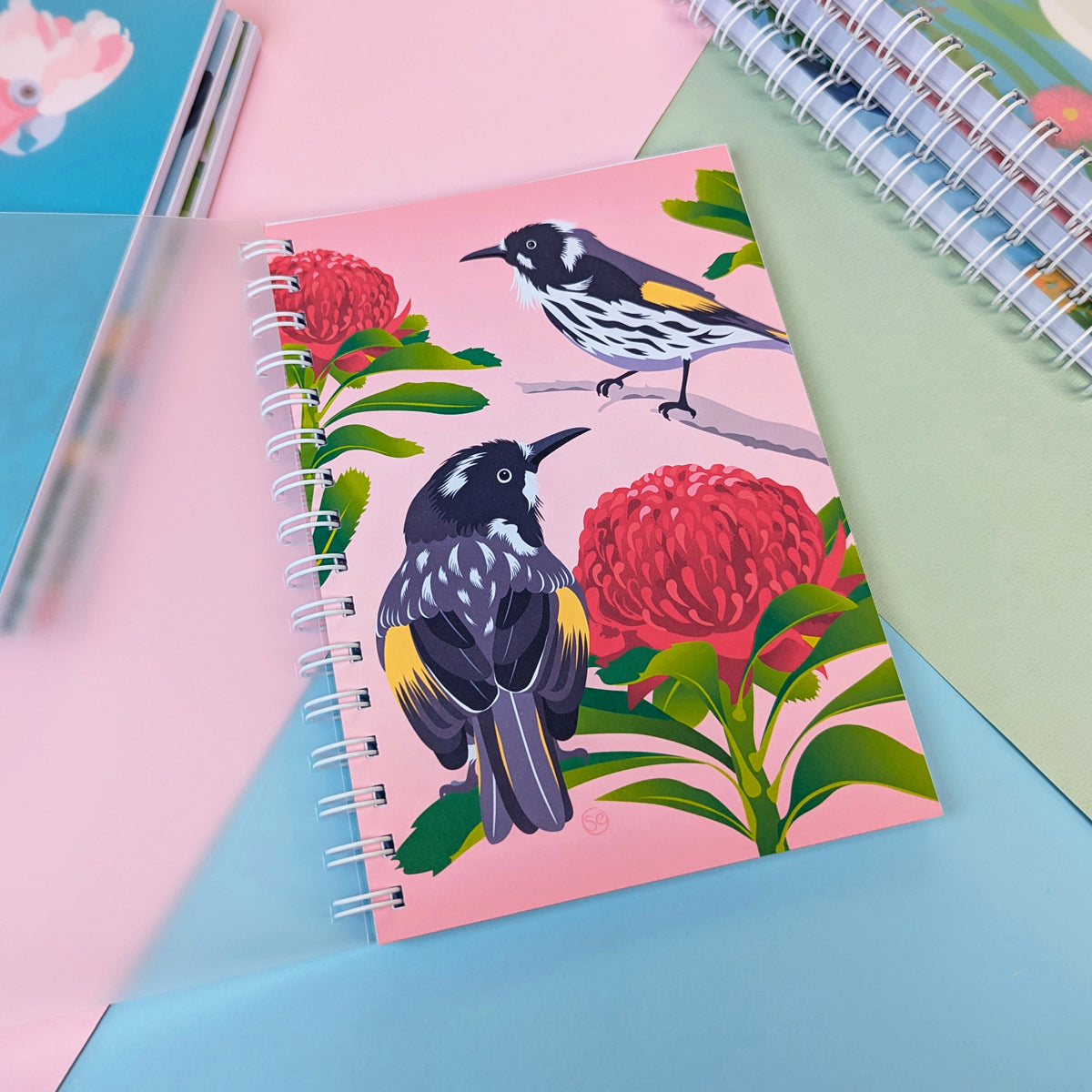New Holland Honeyeater A5 notebook by Sarah Epstein Studio.