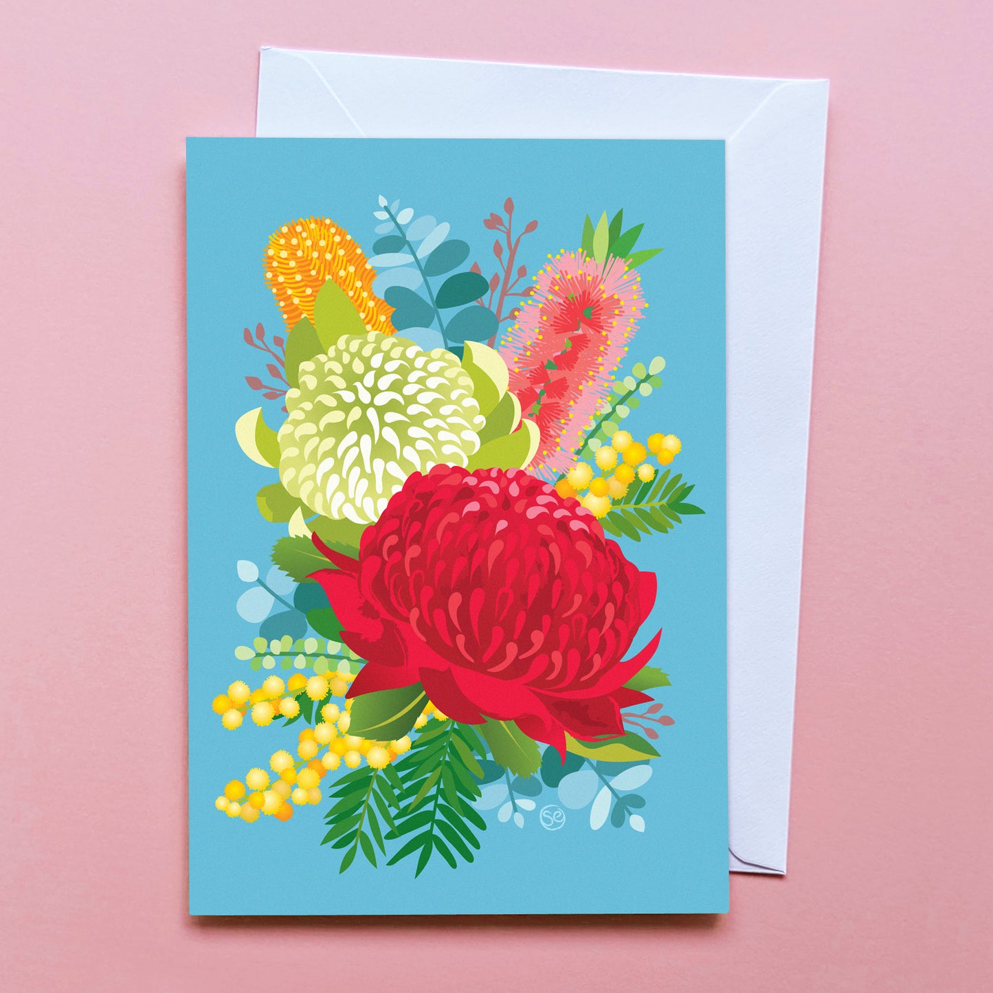 Australian native flowers greeting card by Sarah Epstein Studio.