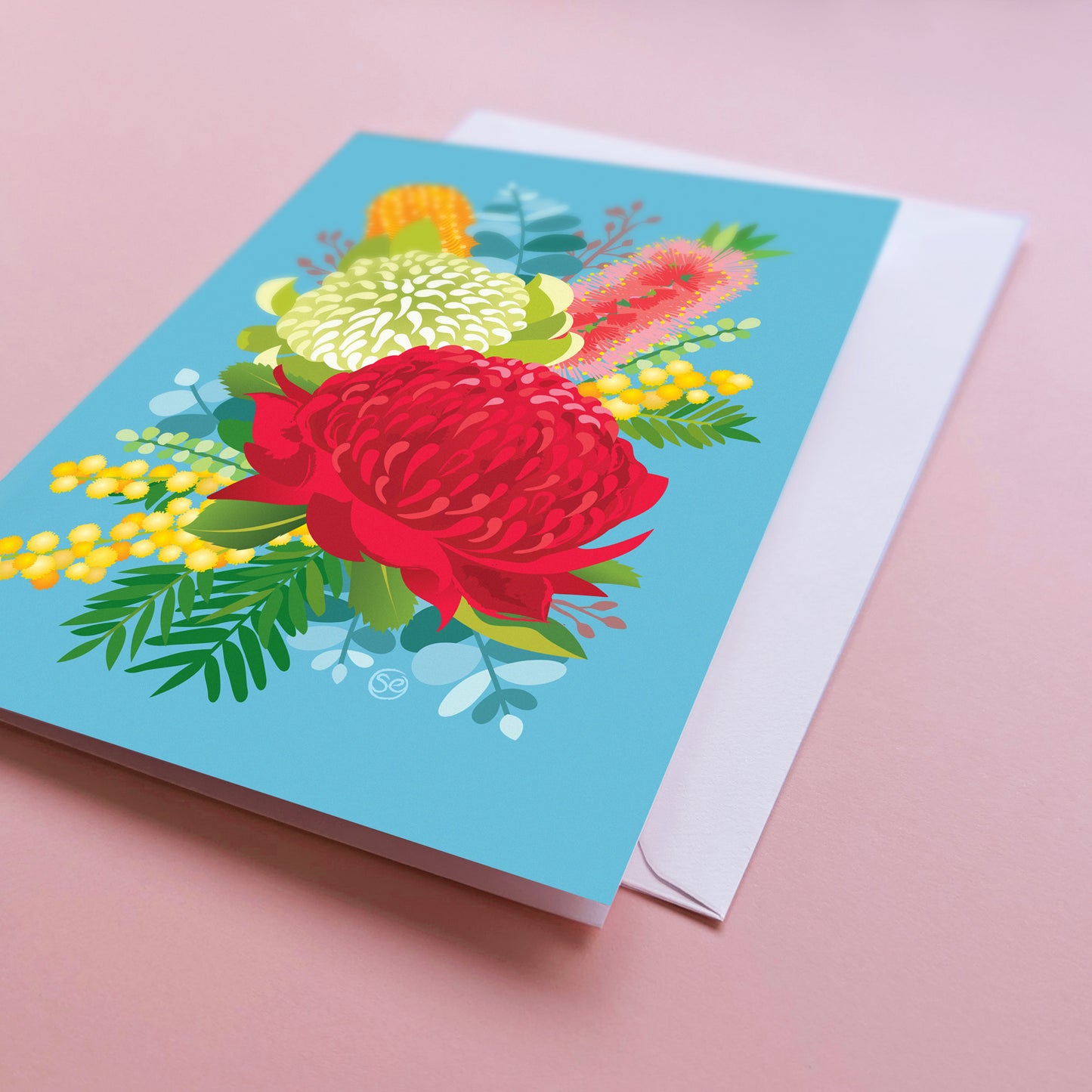 Australian native flowers greeting card by Sarah Epstein Studio.