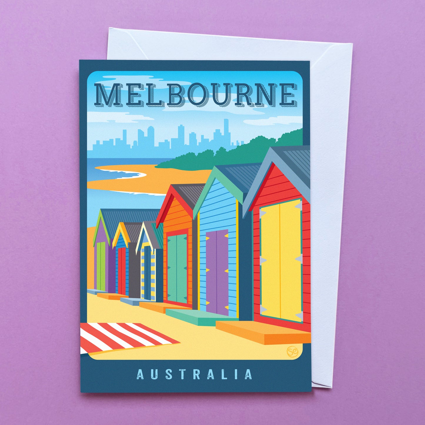Melbourne Beach Boxes greeting card by Sarah Epstein Studio.