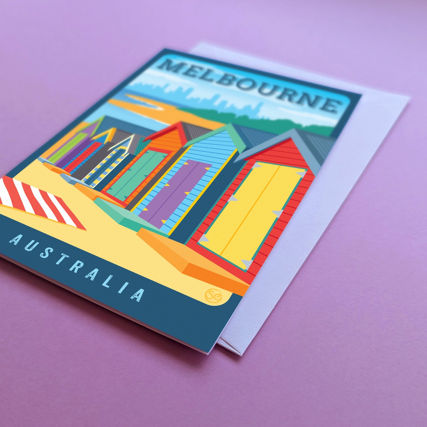 Melbourne Beach Boxes greeting card by Sarah Epstein Studio.