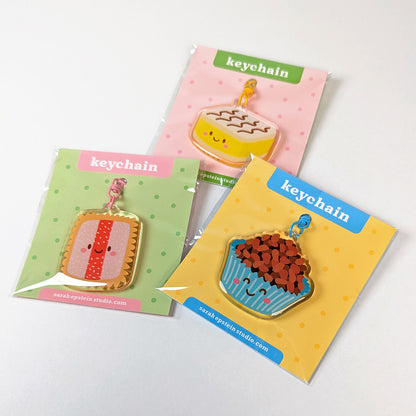Kawaii keychains in packaging by Sarah Epstein Studio.