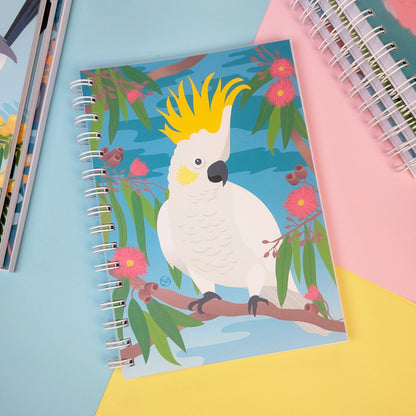 Sulphur-crested Cockatoo A5 notebook by Sarah Epstein Studio.