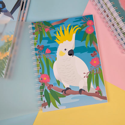Sulphur-crested Cockatoo A5 notebook by Sarah Epstein Studio.