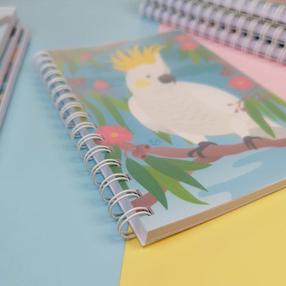 Sulphur-crested Cockatoo A5 notebook by Sarah Epstein Studio.