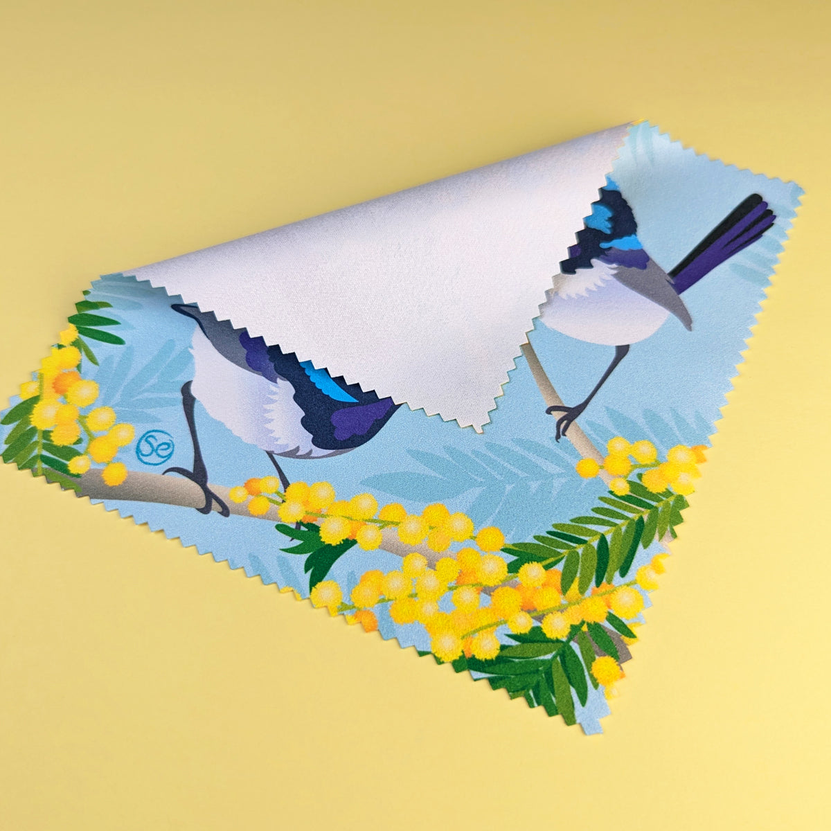 Superb Fairy-wren microfibre lens cloth by Sarah Epstein Studio.