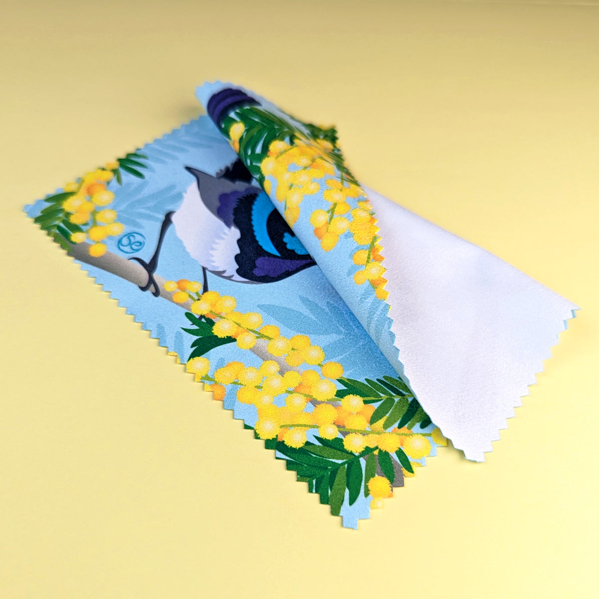 Superb Fairy-wren microfibre lens cloth by Sarah Epstein Studio.