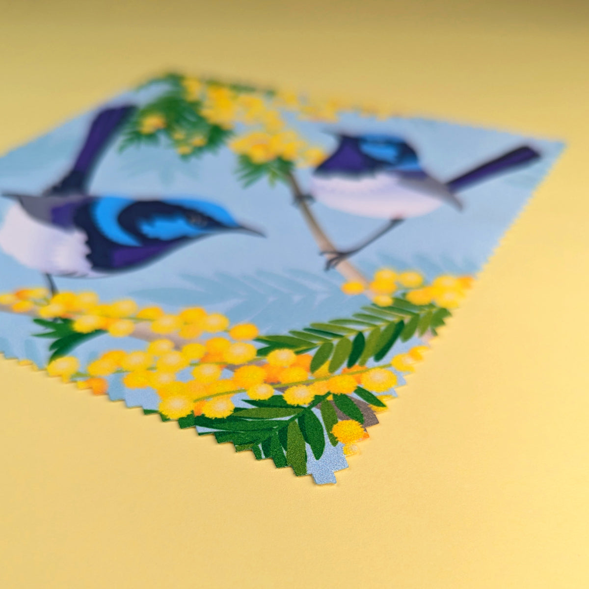 Superb Fairy-wren microfibre lens cloth by Sarah Epstein Studio.