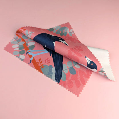Australian Magpie microfibre lens cloth by Sarah Epstein Studio.