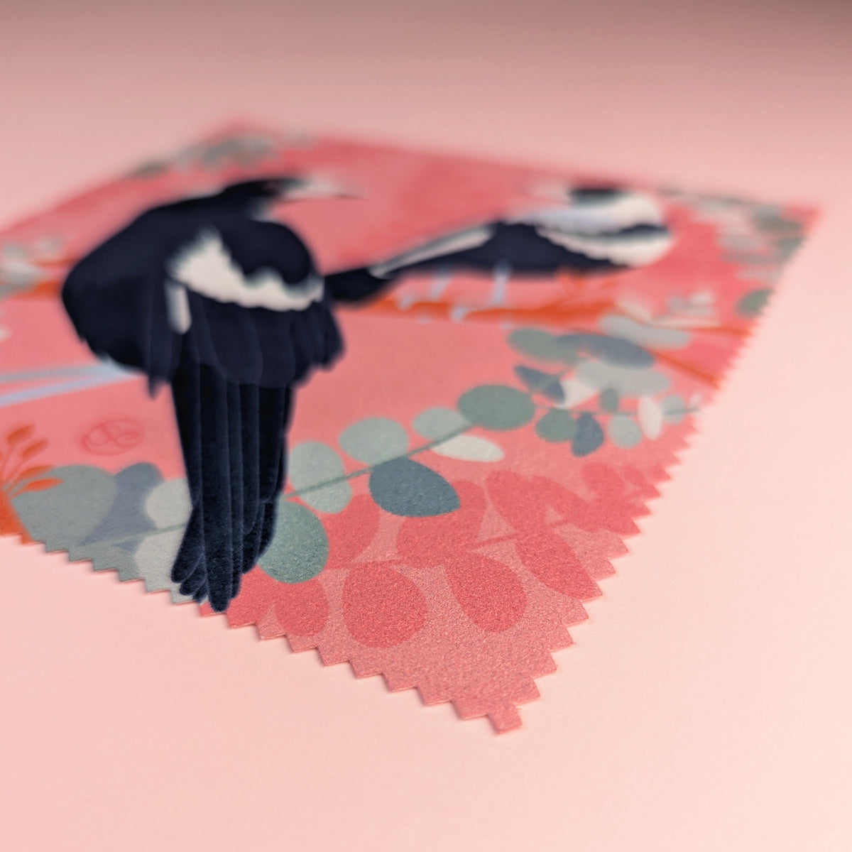 Australian Magpie microfibre lens cloth by Sarah Epstein Studio.