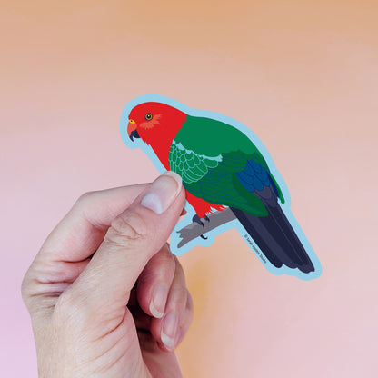 Australian King Parrot die-cut vinyl sticker by Sarah Epstein Studio.