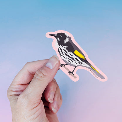 New Holland Honeyeater die-cut vinyl sticker by Sarah Epstein Studio.