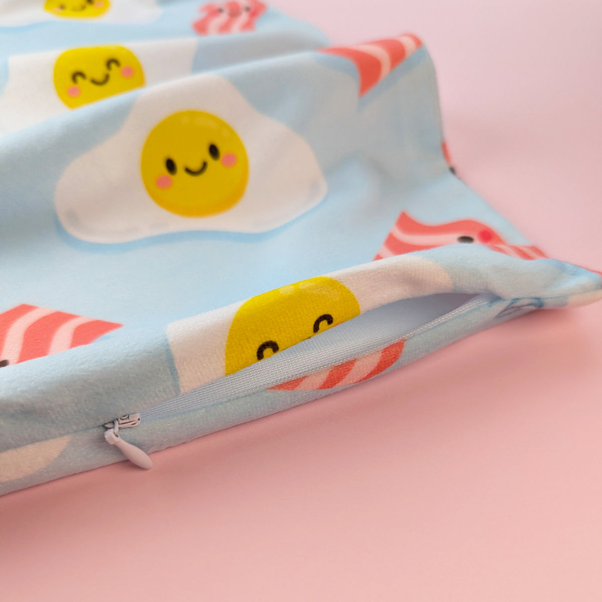 Bacon and Eggs cushion cover 40x40cm by Sarah Epstein Studio.