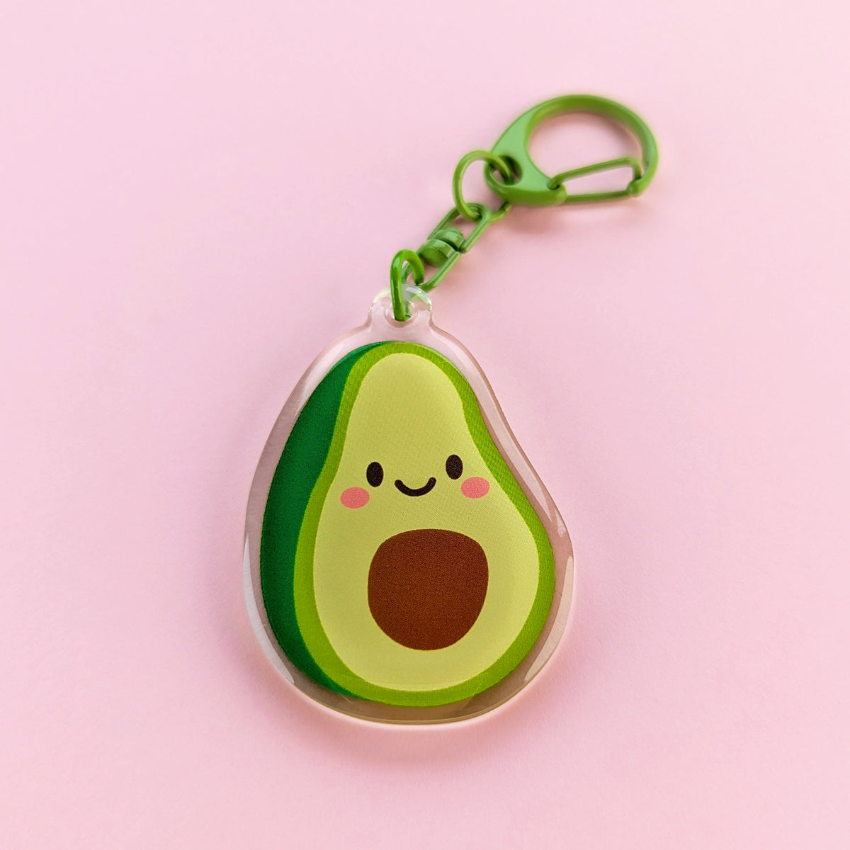Kawaii avocado acrylic keychain by Sarah Epstein Studio.