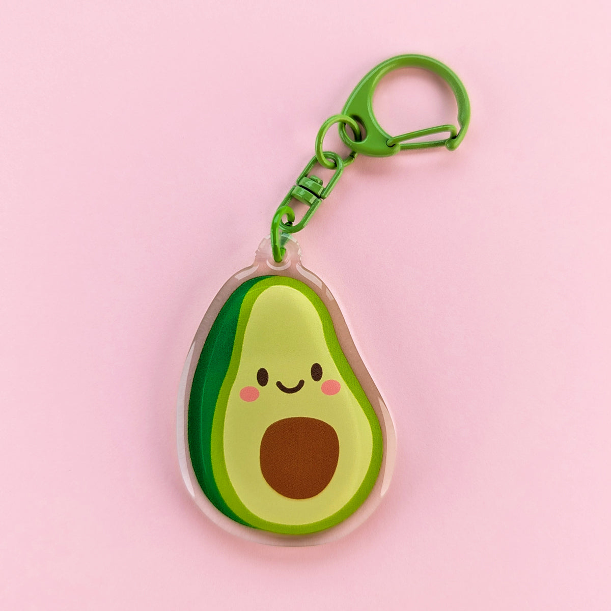 Kawaii avocado acrylic keychain by Sarah Epstein Studio.