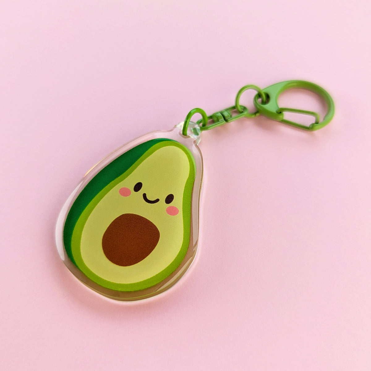 Kawaii avocado acrylic keychain by Sarah Epstein Studio.