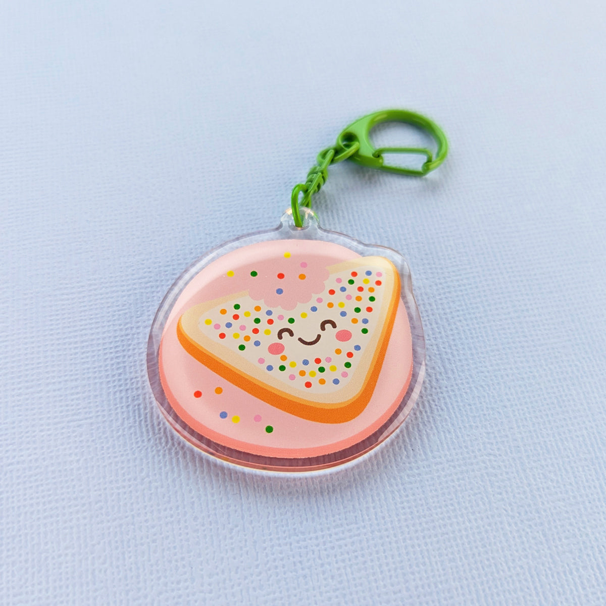 Kawaii fairy bread acrylic keychain by Sarah Epstein Studio.