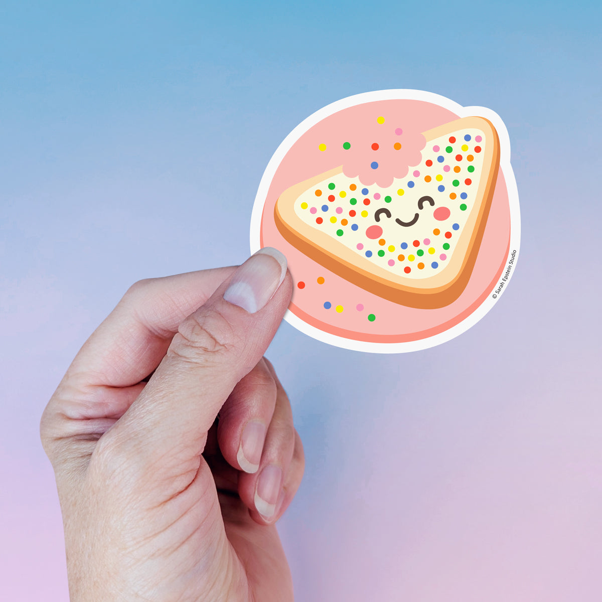 Kawaii fairy bread die-cut vinyl sticker by Sarah Epstein Studio.