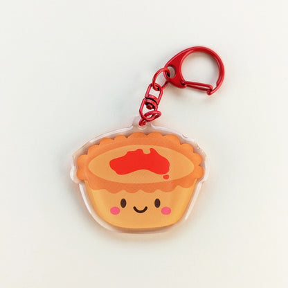 Kawaii meat pie acrylic keychain by Sarah Epstein Studio.