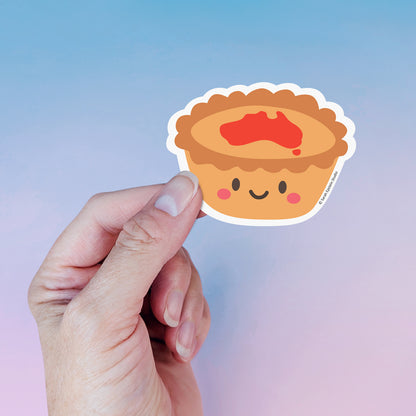 Kawaii meat pie die-cut vinyl sticker by Sarah Epstein Studio.
