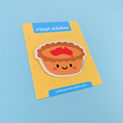 Kawaii meat pie die-cut vinyl sticker by Sarah Epstein Studio.