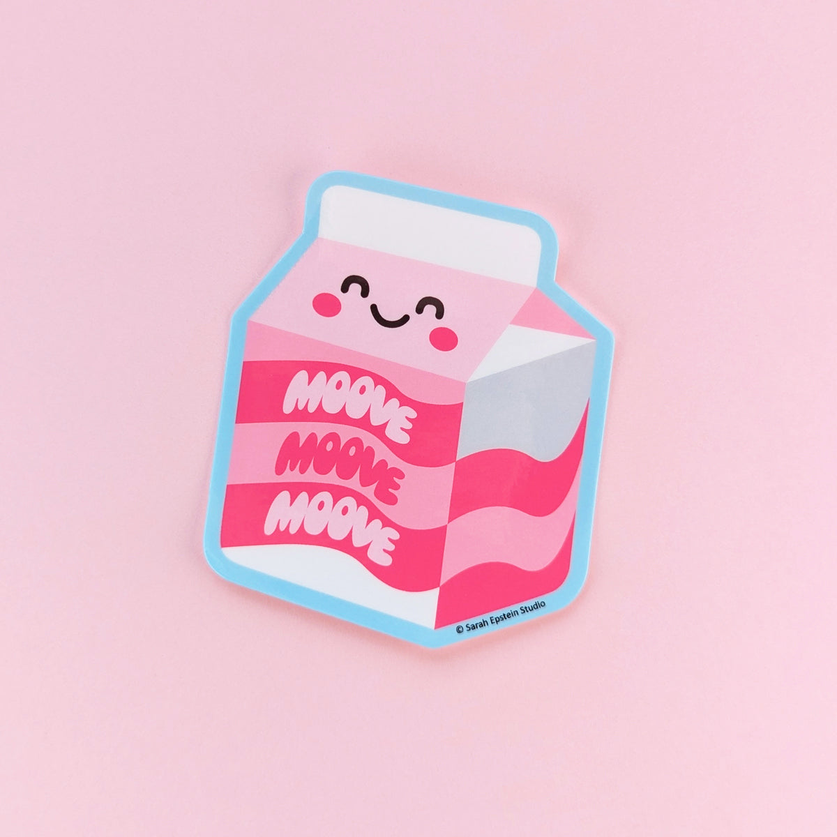 Kawaii Moove milk die-cut vinyl sticker by Sarah Epstein Studio.
