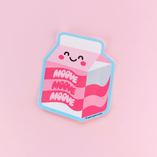 Kawaii Moove milk die-cut vinyl sticker by Sarah Epstein Studio.