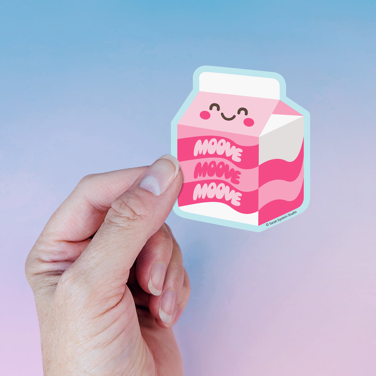 Kawaii Moove milk die-cut vinyl sticker by Sarah Epstein Studio.