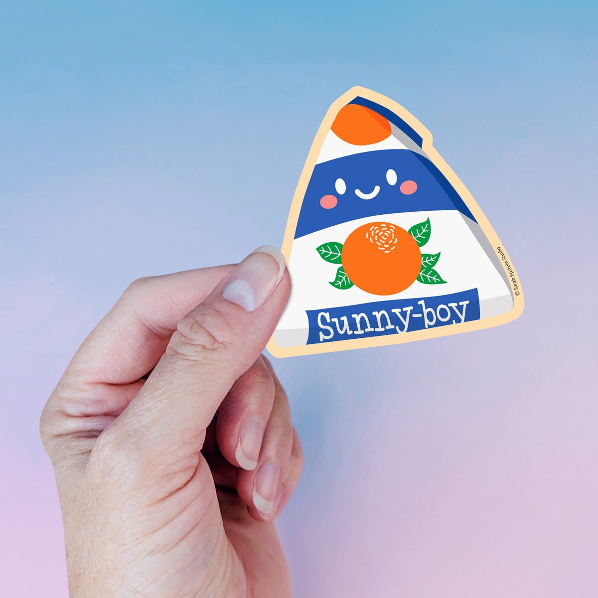 Kawaii Sunny Boy die-cut vinyl sticker by Sarah Epstein Studio.