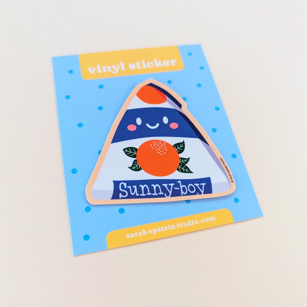 Kawaii Sunny Boy die-cut vinyl sticker by Sarah Epstein Studio.