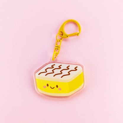 Kawaii vanilla slice acrylic keychain by Sarah Epstein Studio.