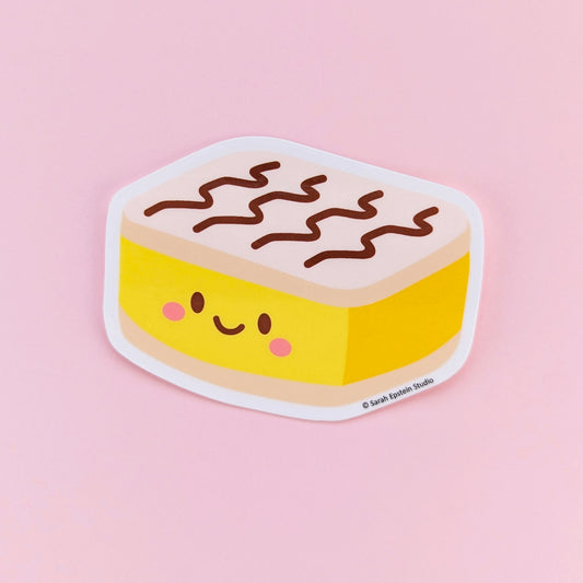 Kawaii vanilla slice die-cut vinyl sticker by Sarah Epstein Studio.
